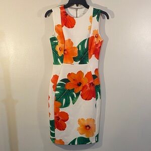 Calvin Klein White Mini Dress with Orange Floral Print